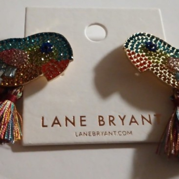 LANE BRYANT RHINESTONE TASSEL PARROT EARRINGS - Picture 3 of 5